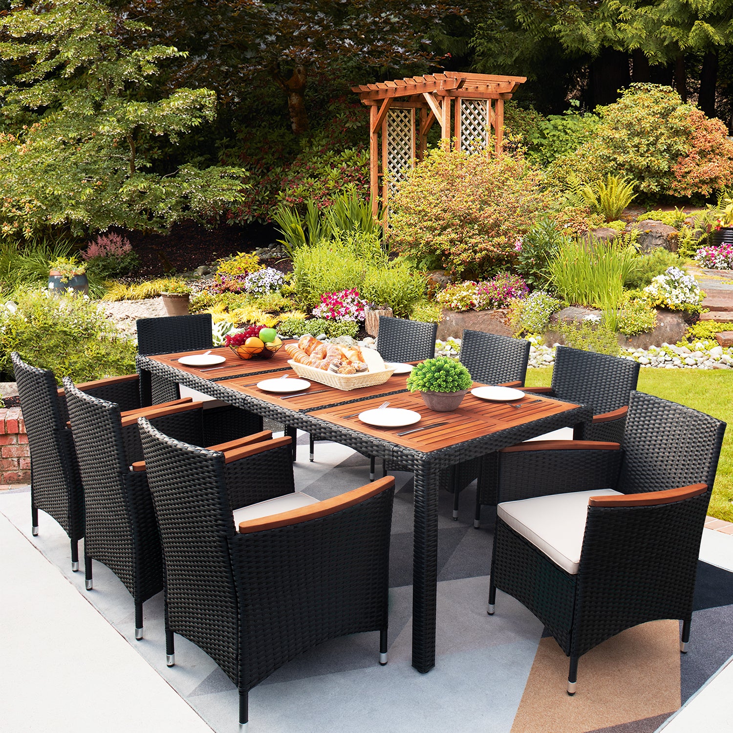 Devoko 9 Pieces Patio Dining Sets Outdoor Furniture with Acacia Wood T