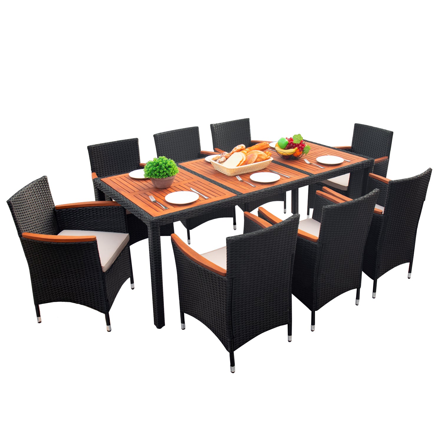 Devoko 9 Pieces Patio Dining Sets Outdoor Furniture with Acacia Wood T