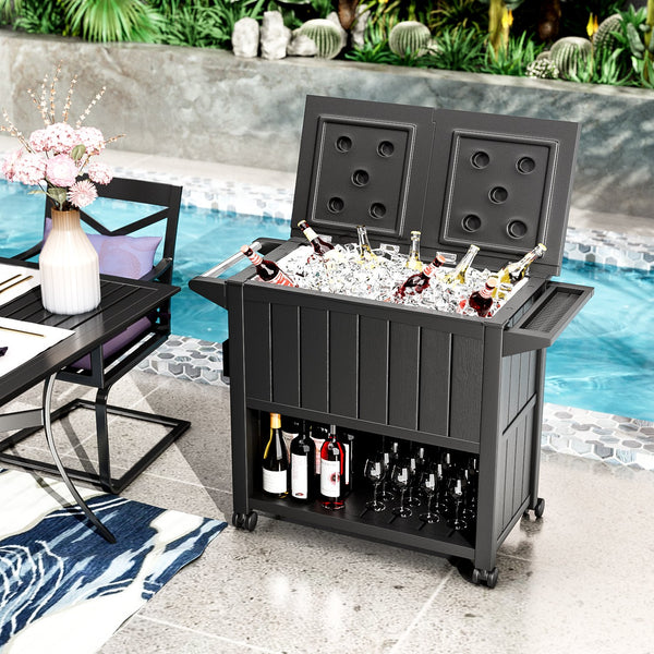 Devoko 80 QT Outdoor Resin Rolling Cooler Cart on Wheels for Cookouts, Tailgating, BBQ w/Bottle Opener, Catch Tray, Drain Plug
