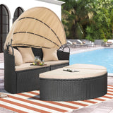 Devoko Outdoor Daybed Pool Furniture Bed Lounge with Retractable Canopy