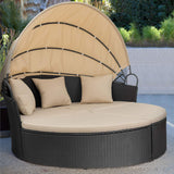 Devoko Outdoor Daybed Pool Furniture Bed Lounge with Retractable Canopy