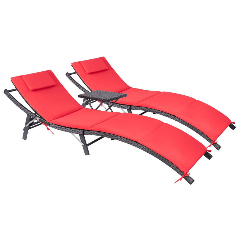 Devoko Patio Chaise Lounge Sets Outdoor Rattan Adjustable Back 3 Piece