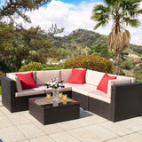 Devoko 6 Pieces Outdoor Sectional Sofa, All Weather Rattan L Shape Seating Sets