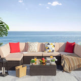 Devoko 7 Pieces Outdoor Sectional Sofa,  L Shape Patio Wicker Seating Sets