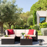 Devoko Patio Furniture 5 Pcs Outdoor Sectional Sofa with Ottoman