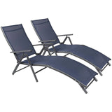 Devoko Outdoor 2 Pieces Chaise Lounge Poolside Adjustable Recliner Folding Lounge Chairs