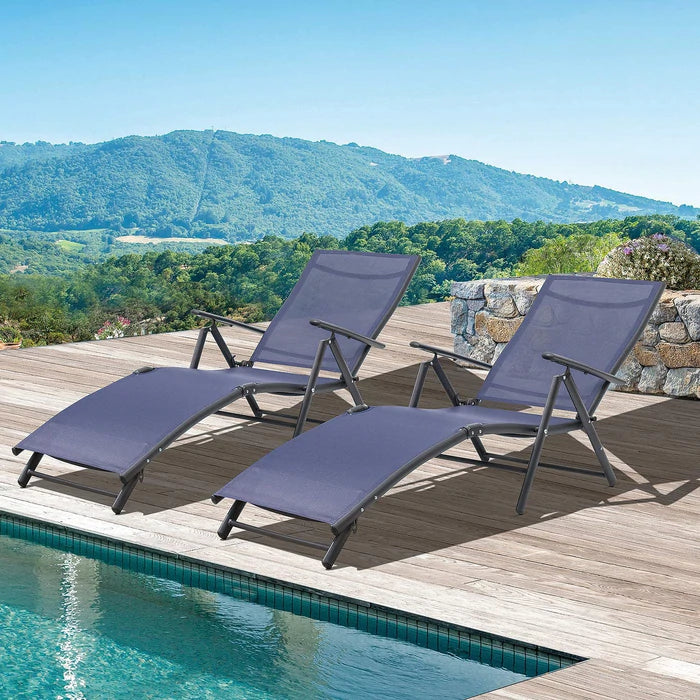 Devoko Outdoor 2 Pieces Chaise Lounge Poolside Adjustable Recliner Folding Lounge Chairs