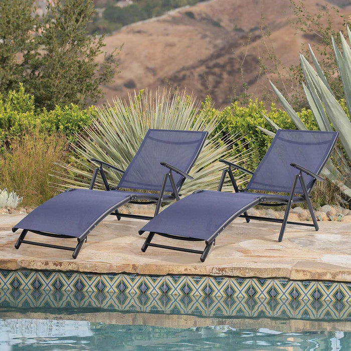 Devoko Outdoor 2 Pieces Chaise Lounge Poolside Adjustable Recliner Folding Lounge Chairs