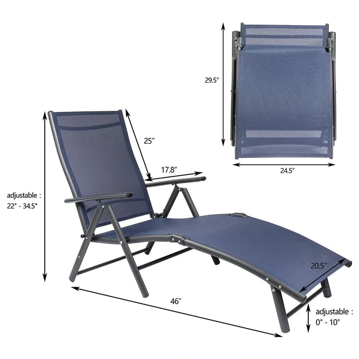Devoko Outdoor 2 Pieces Chaise Lounge Poolside Adjustable Recliner Folding Lounge Chairs