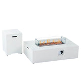 Outdoor Fire Pit Table with Glass Wind Guard & Propane Tank Storage Side Table