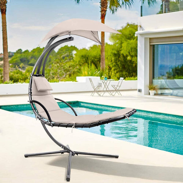 Devoko Patio Hammock Lounge Chair Outdoor Swing Chair Canopy Umbrella Sun Shade Floating Bed Furniture for Backyard