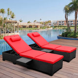 Devoko 2 Piece Patio Chaise Lounge, Rattan Reclining Chair Set with Adjustable Backrest and Side Table