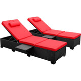 Devoko 2 Piece Patio Chaise Lounge, Rattan Reclining Chair Set with Adjustable Backrest and Side Table