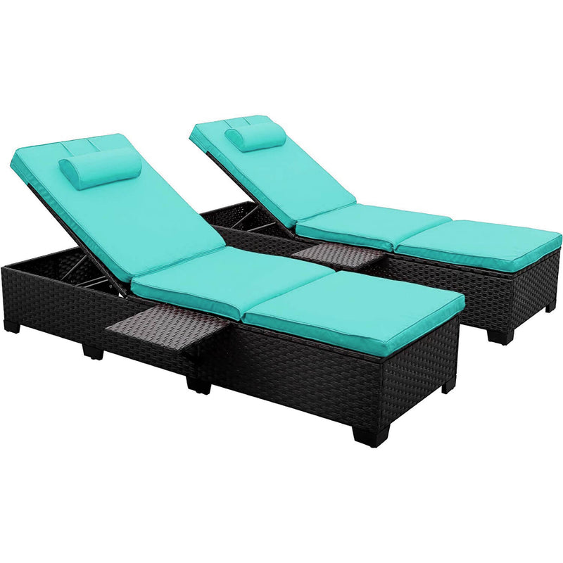 Devoko 2 Piece Patio Chaise Lounge, Rattan Reclining Chair Set with Ad