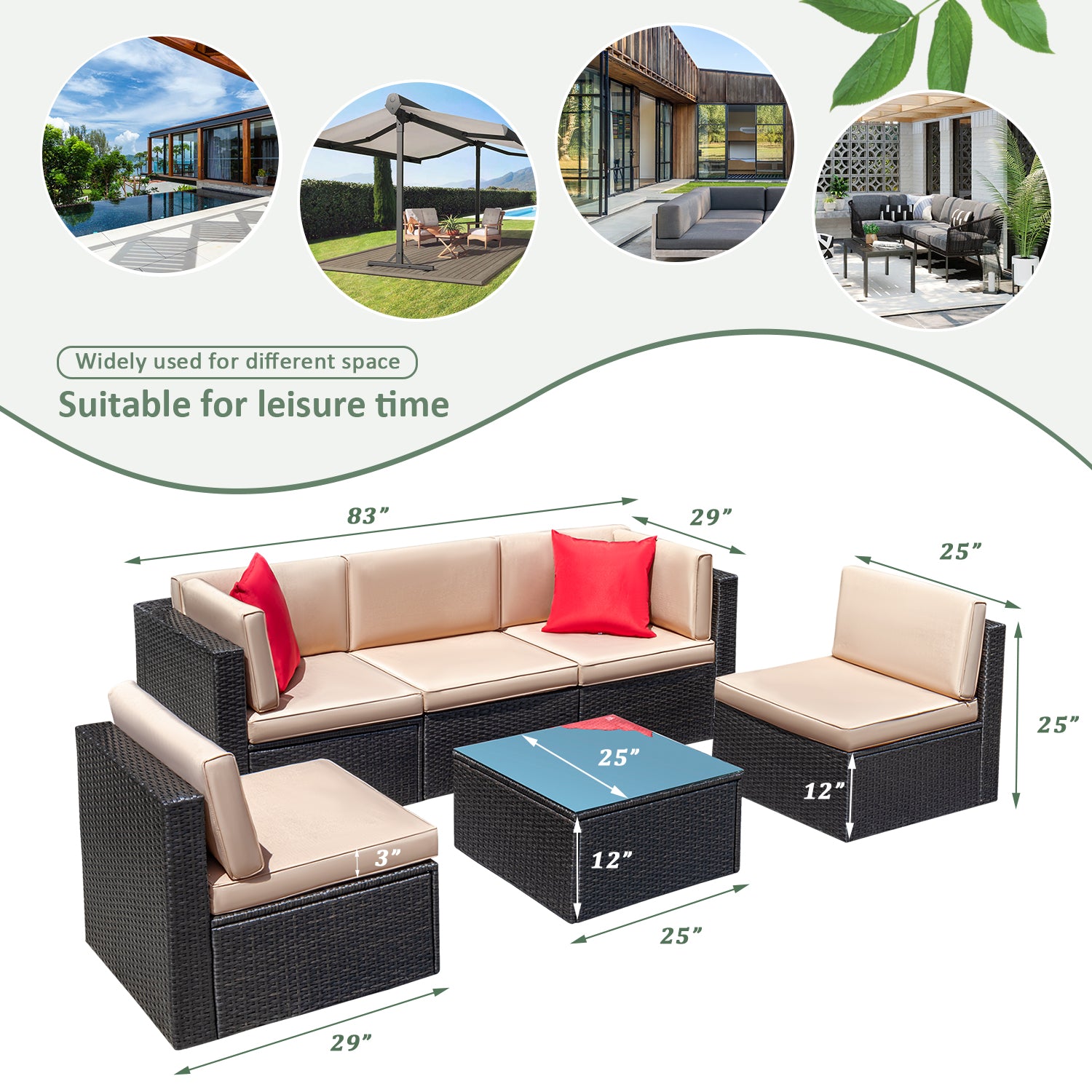 Devoko Patio Furniture Sets 6 Pieces Outdoor Sectional Rattan Sofa Man