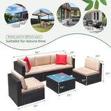 Devoko Patio Furniture Sets 6 Pieces Outdoor Sectional Rattan Sofa Manual Weaving Wicker Patio Conversation Set with Glass Table and Cushion (Beige)