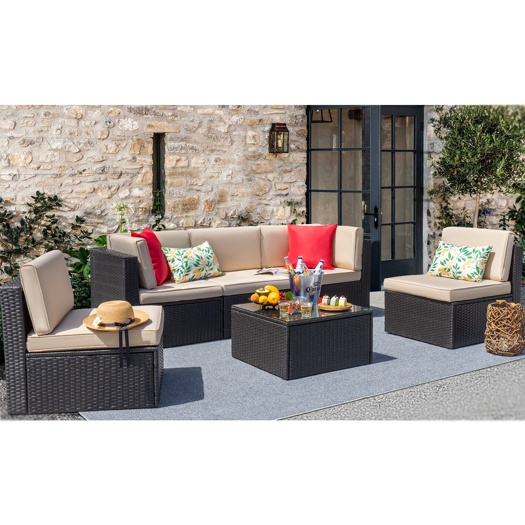 Devoko Patio Furniture Sets 6 Pieces Outdoor Sectional Rattan Sofa Man