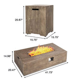 Outdoor Fire Pit Table with Glass Wind Guard& Propane Tank Storage Side Table